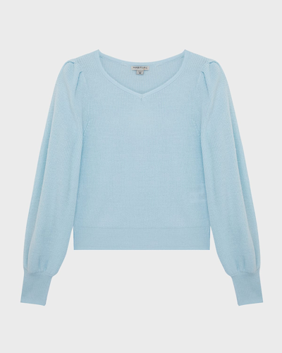 Shop Habitual Girl's Puff Sleeve Open Back Sweater In Light Blue