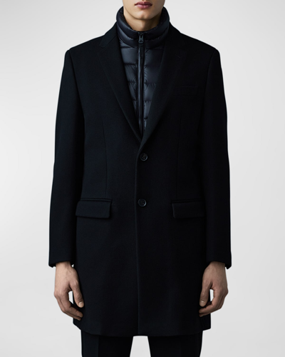 Shop Mackage Men's Skai-z Double-face Wool Top Coat With Removable Down Liner In Black