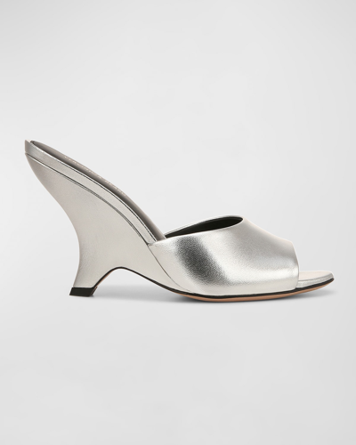 Shop Veronica Beard Mila Metallic Wedge Slide Sandals In Silver