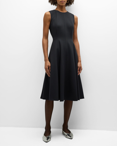 Shop Theory Sleeveless Crewneck Fit & Flare Midi Dress In Blk