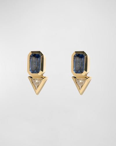 Shop Azlee Sapphire & Trillion Diamond Stud Earrings