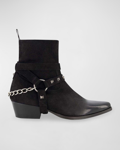 Shop Karl Lagerfeld Men's Suede Harness Chain Boots In Black
