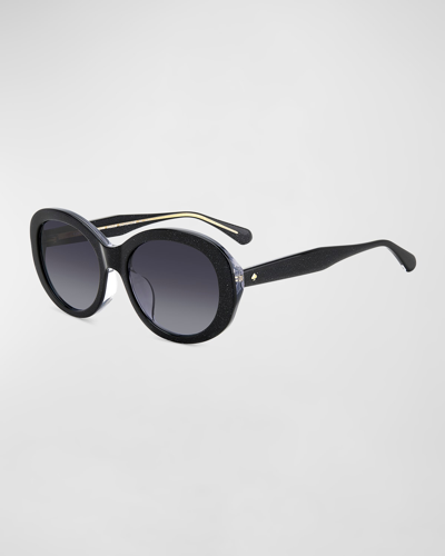 Shop Kate Spade Avah Acetate Round Sunglasses In Black