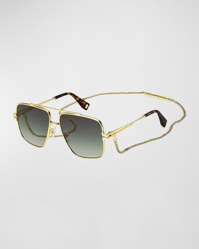 Shop Marc Jacobs Chain Metal & Plastic Aviator Sunglasses In Gold Havn