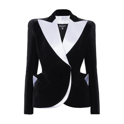 Shop Balmain Structured Jacket In Velvet And Satin In Black