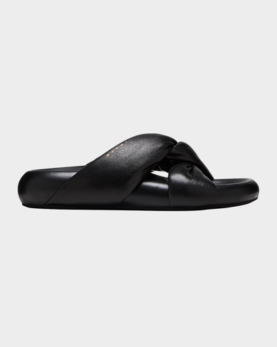 Shop Marni Tie Leather Twist Slide Sandals In Black