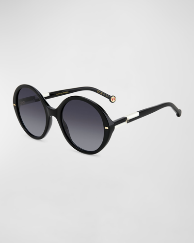 Shop Carolina Herrera Two-tone Acetate Round Sunglasses In Blck Whte