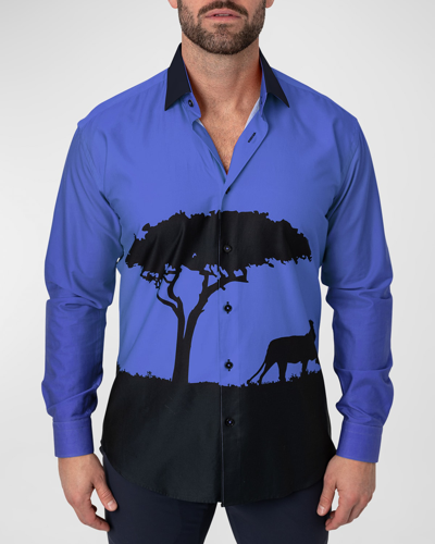 Shop Maceoo Men's Fibonacci Mufasa Graphic Sport Shirt In Blue