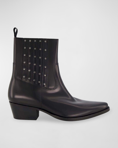 Shop Karl Lagerfeld Men's Studded Leather Chelsea Boots In Black