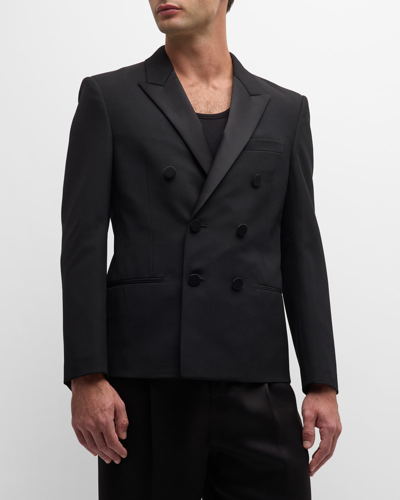 Shop Saint Laurent Men's Double-breasted Wool Tuxedo Jacket In Nero