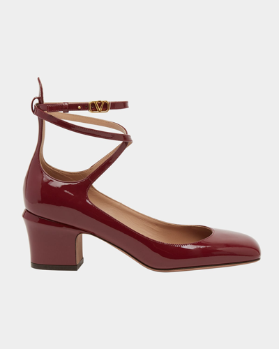 Shop Valentino Patent Crisscross Ankle-strap Ballerina Pumps In K9p Cordovan Red