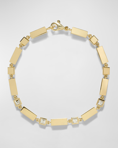 Shop Azlee 18k Yellow Gold Bar And Carre Diamond Bracelet