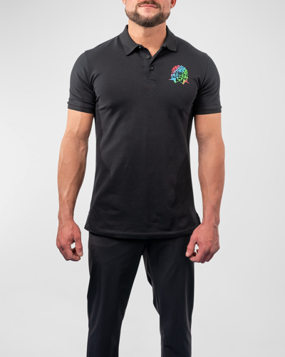 Shop Maceoo Men's Polo Shirt With Multicolor Logo In Black
