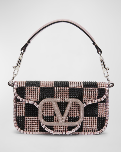 Shop Valentino Loco Small Check Embellished Shoulder Bag In Jet Pink Multi