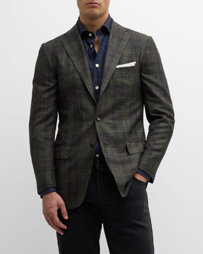 Shop Kiton Men's Plaid Sport Coat In Olive