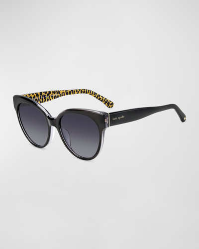 Shop Kate Spade Aubriela Acetate Round Sunglasses In Dark Grey