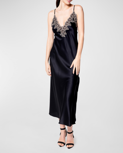 Shop Christine Lingerie Diva Low-back Lace-trim Silk Nightgown In Noir