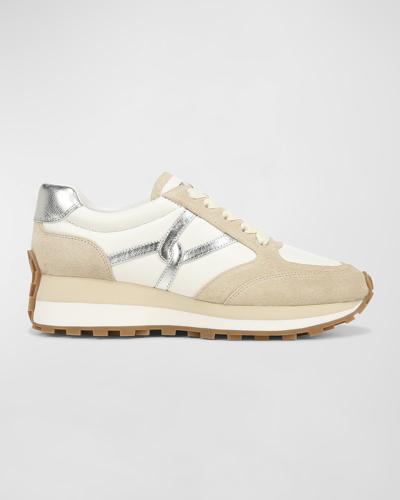 Shop Veronica Beard Valentina Mixed Leather Retro Sneakers In Cocont/si