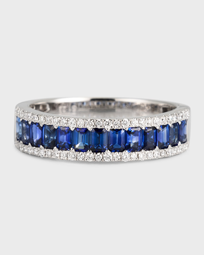 Shop David Kord 18k White Gold Ring With Blue Sapphires And Diamonds