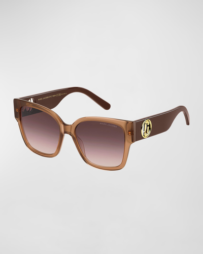 Shop Marc Jacobs Gradient Acetate & Metal Square Sunglasses In Brick