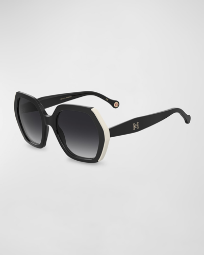 Shop Carolina Herrera Geometric Acetate Square Sunglasses In Blck Whte