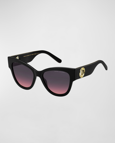 Shop Marc Jacobs Cut-out Logo Acetate Cat-eye Sunglasses In Black