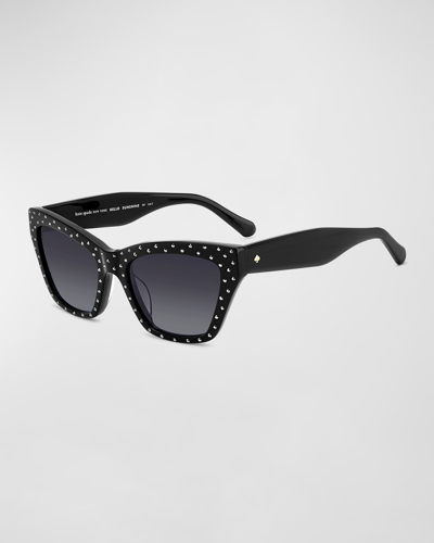 Shop Kate Spade Fay Strass Acetate Cat-eye Sunglasses In Black