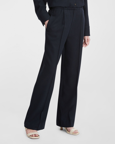 Shop Vince Brushed Flannel Straight Pull-on Pants In Coastal