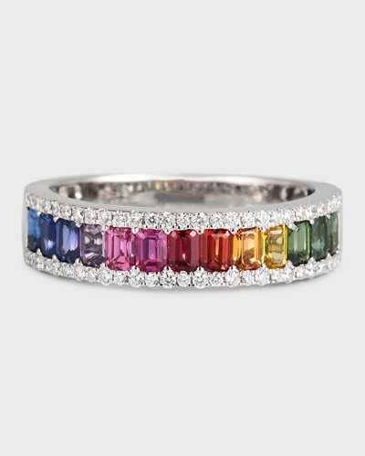 Shop David Kord 18k White Gold Ring With Multicolor Sapphires And Diamonds