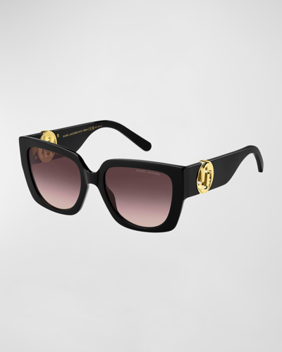 Shop Marc Jacobs Cut-out Logo Acetate Butterfly Sunglasses In Black