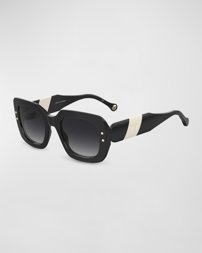Shop Carolina Herrera Patterned Acetate Rectangle Sunglasses In Blck Whte