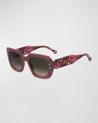Shop Carolina Herrera Patterned Acetate Rectangle Sunglasses In Bu Redhvn