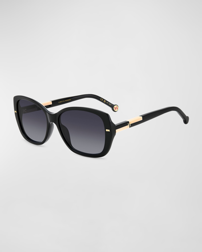 Shop Carolina Herrera Two-tone Acetate Rectangle Sunglasses In Blacknude