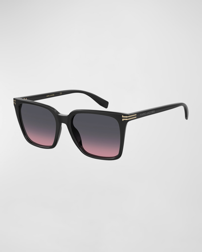 Shop Marc Jacobs Sleek Gradient Acetate Square Sunglasses In Black