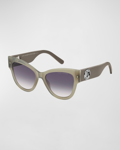 Shop Marc Jacobs Cut-out Logo Acetate Cat-eye Sunglasses In Sage