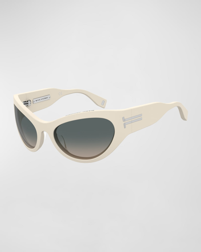 Shop Marc Jacobs Monogram Acetate Wrap Sunglasses In Ivory