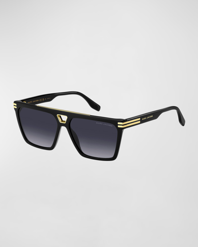 Shop Marc Jacobs Logo Acetate Aviator Sunglasses In Black