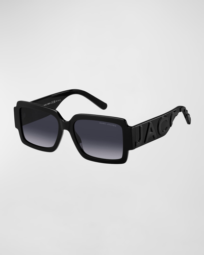 Shop Marc Jacobs Embossed Logo Acetate Rectangle Sunglasses In Blackgrey