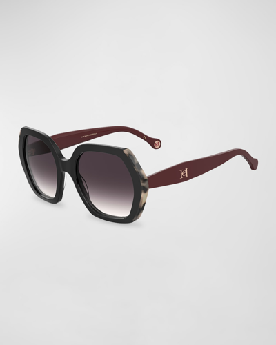 Shop Carolina Herrera Geometric Acetate Square Sunglasses In Blk Burg