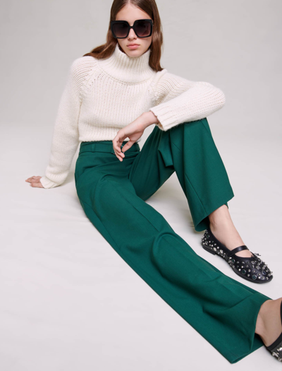 Shop Maje Wide-leg Suit Trousers For Fall/winter In Bottle Green /