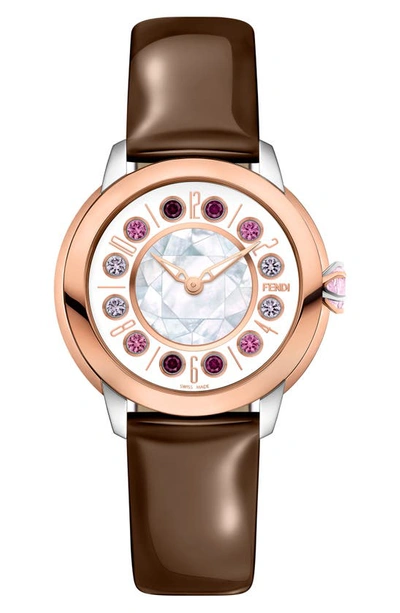 Fendi Women's Ishine 38mm Two Tone 18k Rose Goldplated & Stainless Steel, Topaz, Black Spinel, Mother Of P In Two Tone