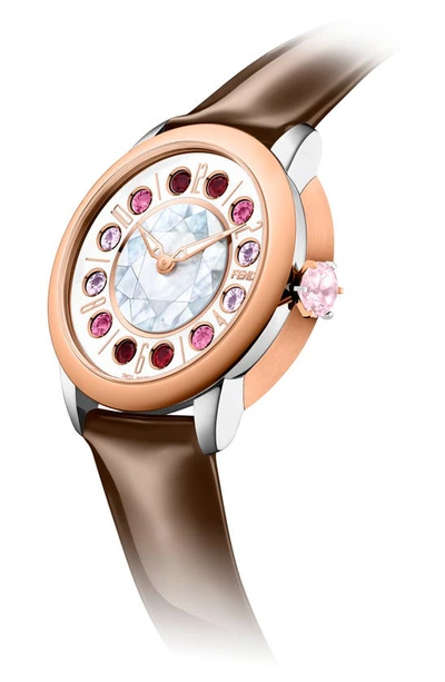 Fendi Women's Ishine 38mm Two Tone 18k Rose Goldplated & Stainless Steel, Topaz, Black Spinel, Mother Of P In Two Tone