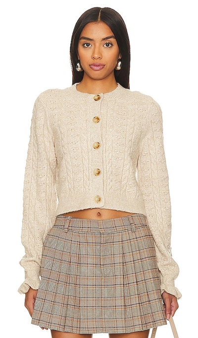Shop Tularosa Palmira Cropped Cable Cardigan In Beige