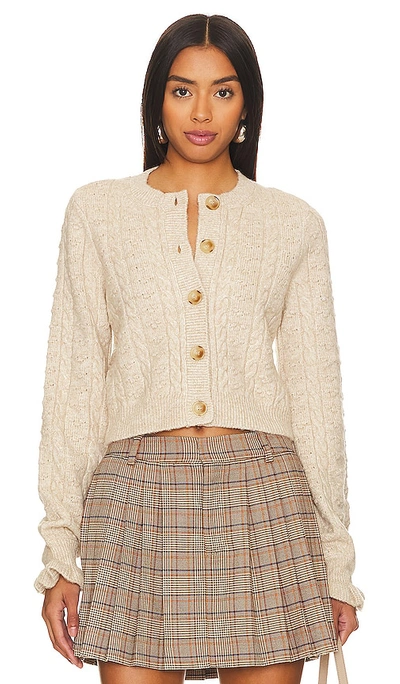 Shop Tularosa Palmira Cropped Cable Cardigan In Beige