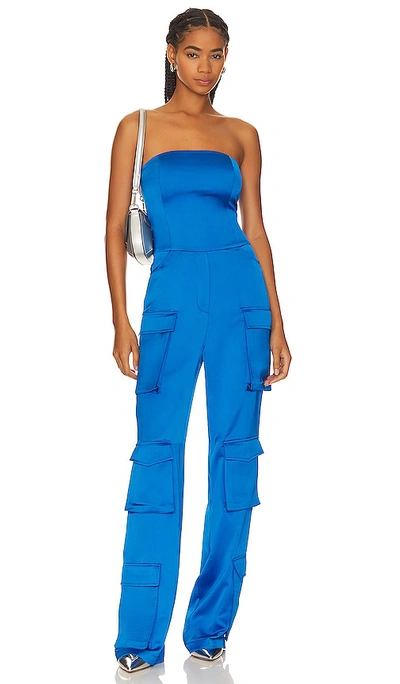 Shop Selmacilek Strapless Pocket Detailed Jumpsuit In Blue