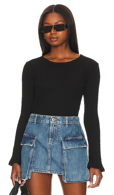 Shop Bobi Ribbed Bell Sleeve Top In Black