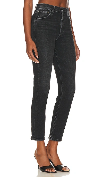 Shop Agolde Riley Long High Rise Straight In Black
