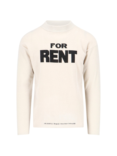 Shop Erl "for Rent" Crew Neck Sweatshirt In Cream