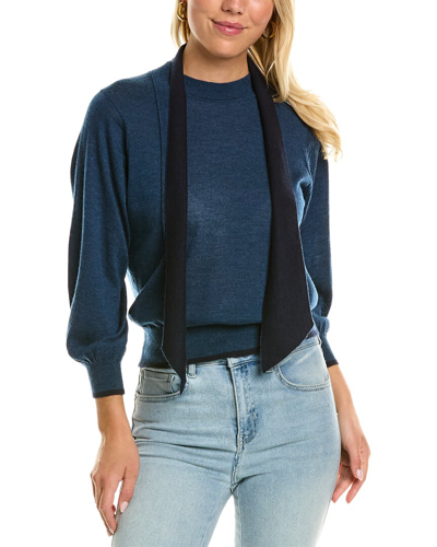 Shop Autumn Cashmere Tipped Puff Sleeve Mock Cashmere Sweater In Blue