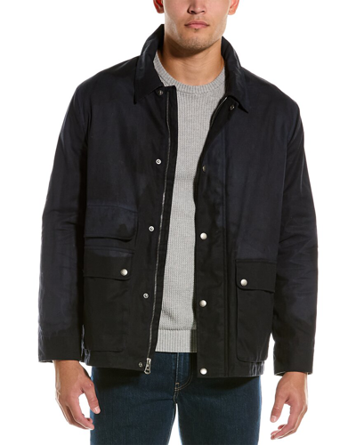 Shop Cole Haan Waxed Rain Jacket In Blue